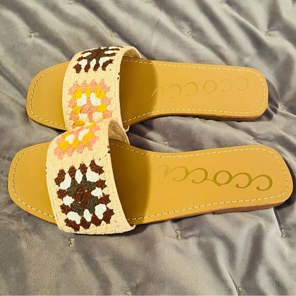 CCOCCI Crochet Walking Above Brown Multi Slide Sandals Brown Blush Multi  8 - Picture 8 of 12